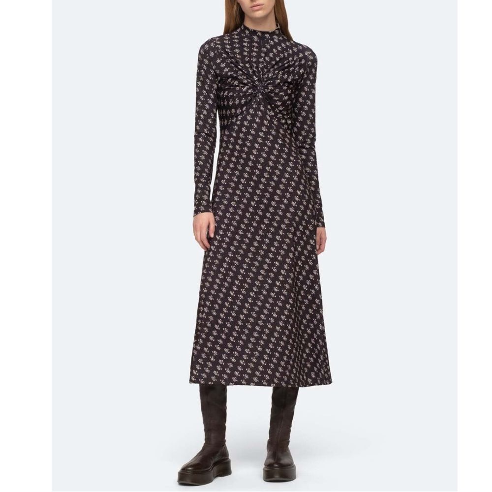 SEA New York Ada Ruched Floral Midi Dress – Black